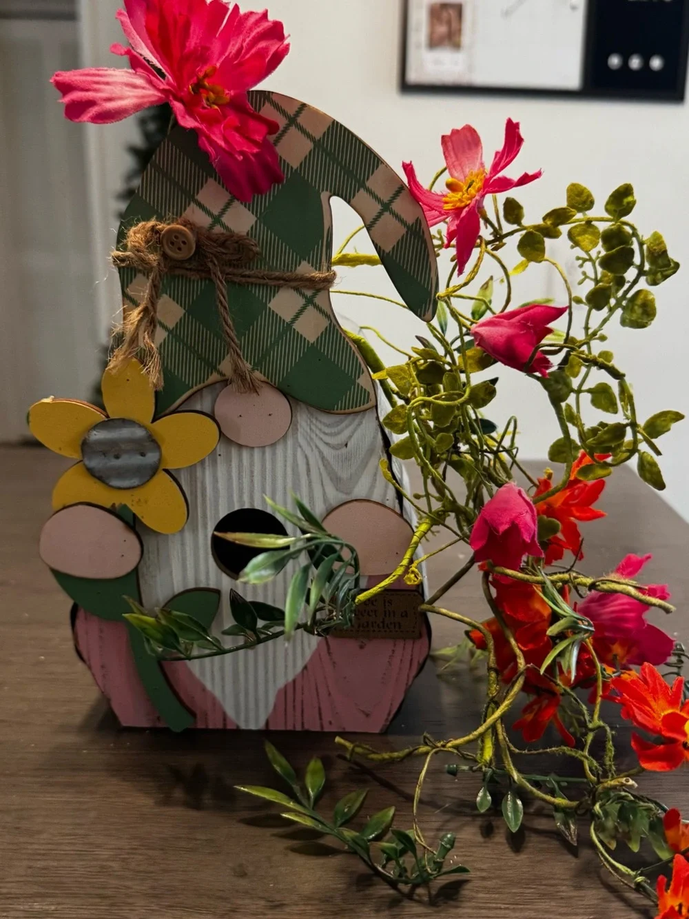 Gnome birdhouse with flowers